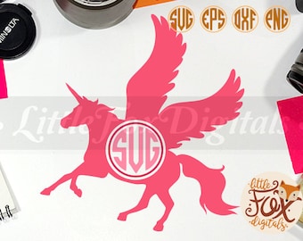Unicorn Pegasus Horse Fanstasy Mithologyc Animal, Monogram Silhouette Vector Digital Illustration Scrapbook svg eps png dxf
