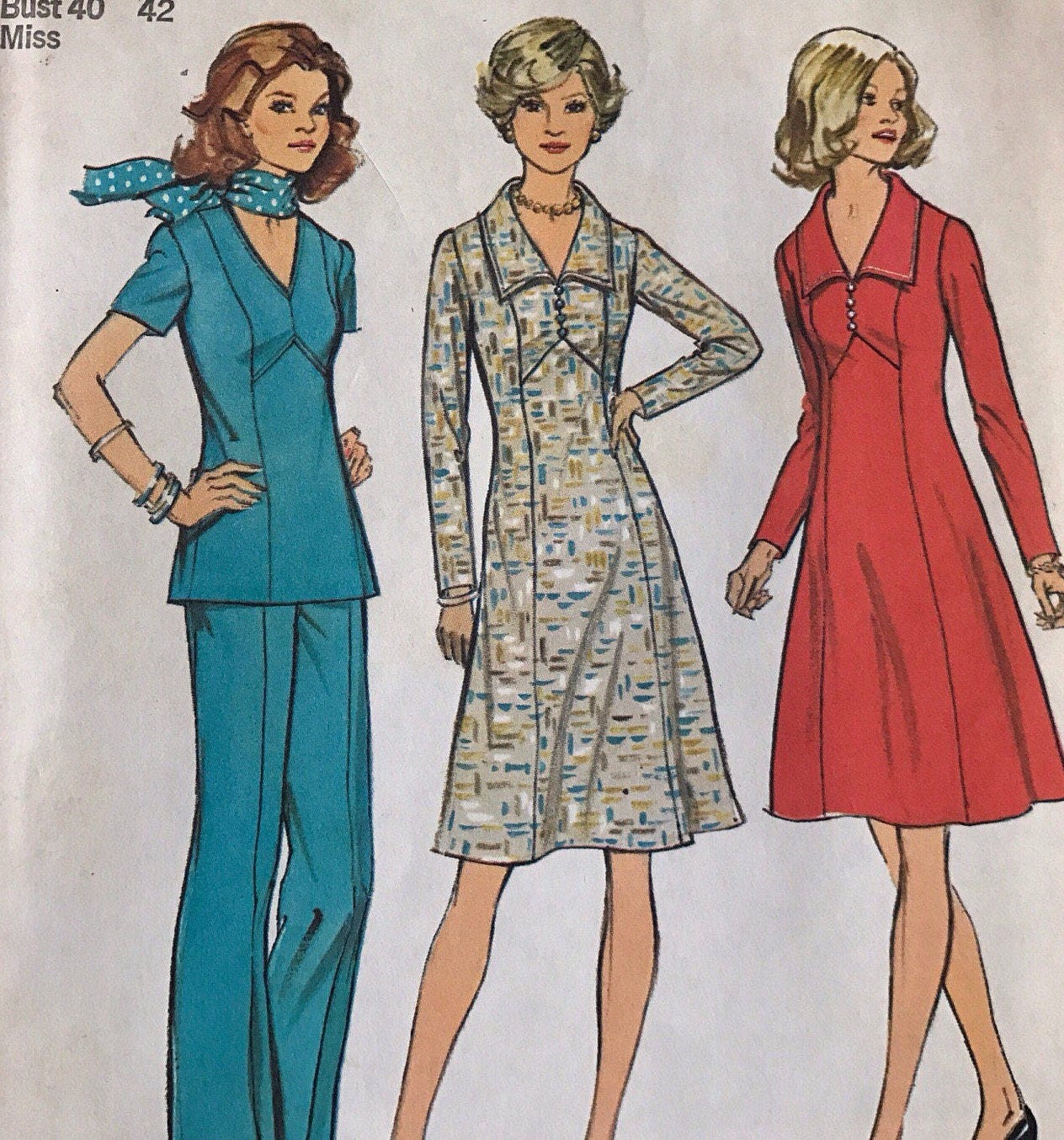 Vintage 70s Dress Sewing Pattern Simplicity Look Slimmer Pattern Plus ...