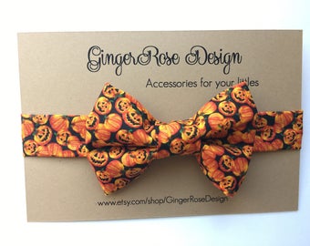 Jack O Lantern Bow Tie; Halloween Bow Tie; Pumpkin Bow Tie; Orange and Black Bow Tie; Boy Bow Tie; Baby Bow Tie; Toddler Bow Tie