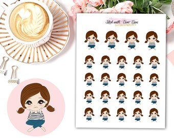 Amelie kawaii girl BORING DAY planner stickers || Erin Condren Life Planner, Kikki K, Plum Paper Planner