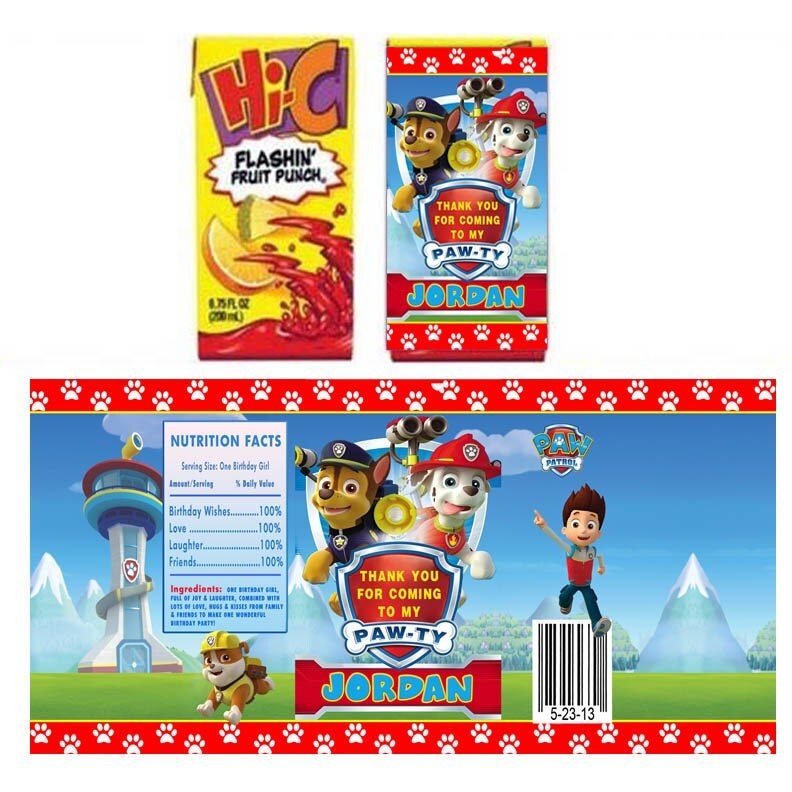 Paw Patrol personalized Juice box sticker/ labels Printable