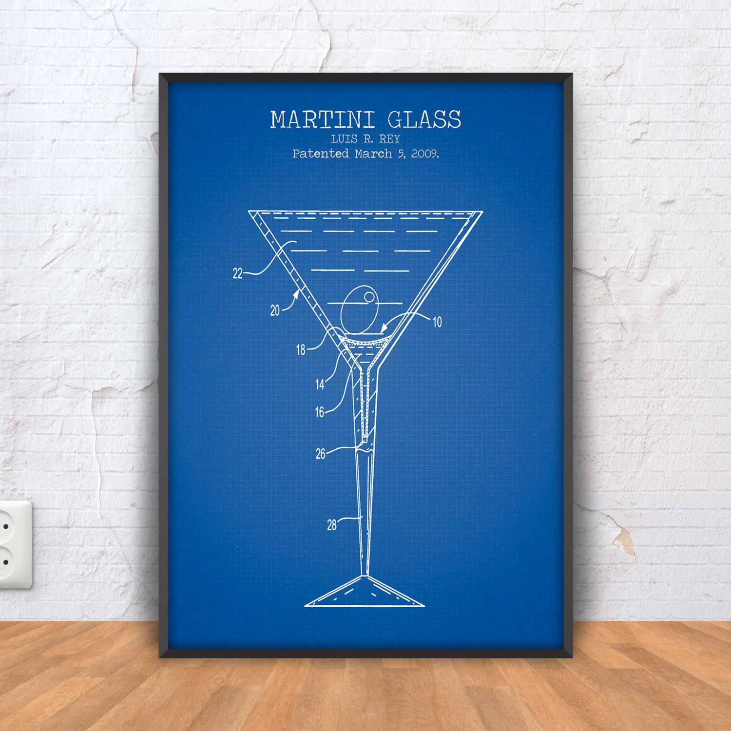 MARTINI GLASS patent martini cocktail poster glass