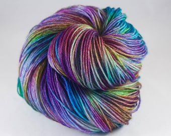 Hand Dyed Sock Yarn, hand dyed wool, variegated sock yarn, nylon sock yarn, pink, purple, green, blue, yellow, rainbow