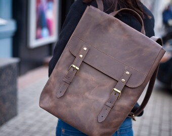 Leather backpack purse leather satchel brown leather backpack bag leather school backpack distressed leather bag leather backpack for school