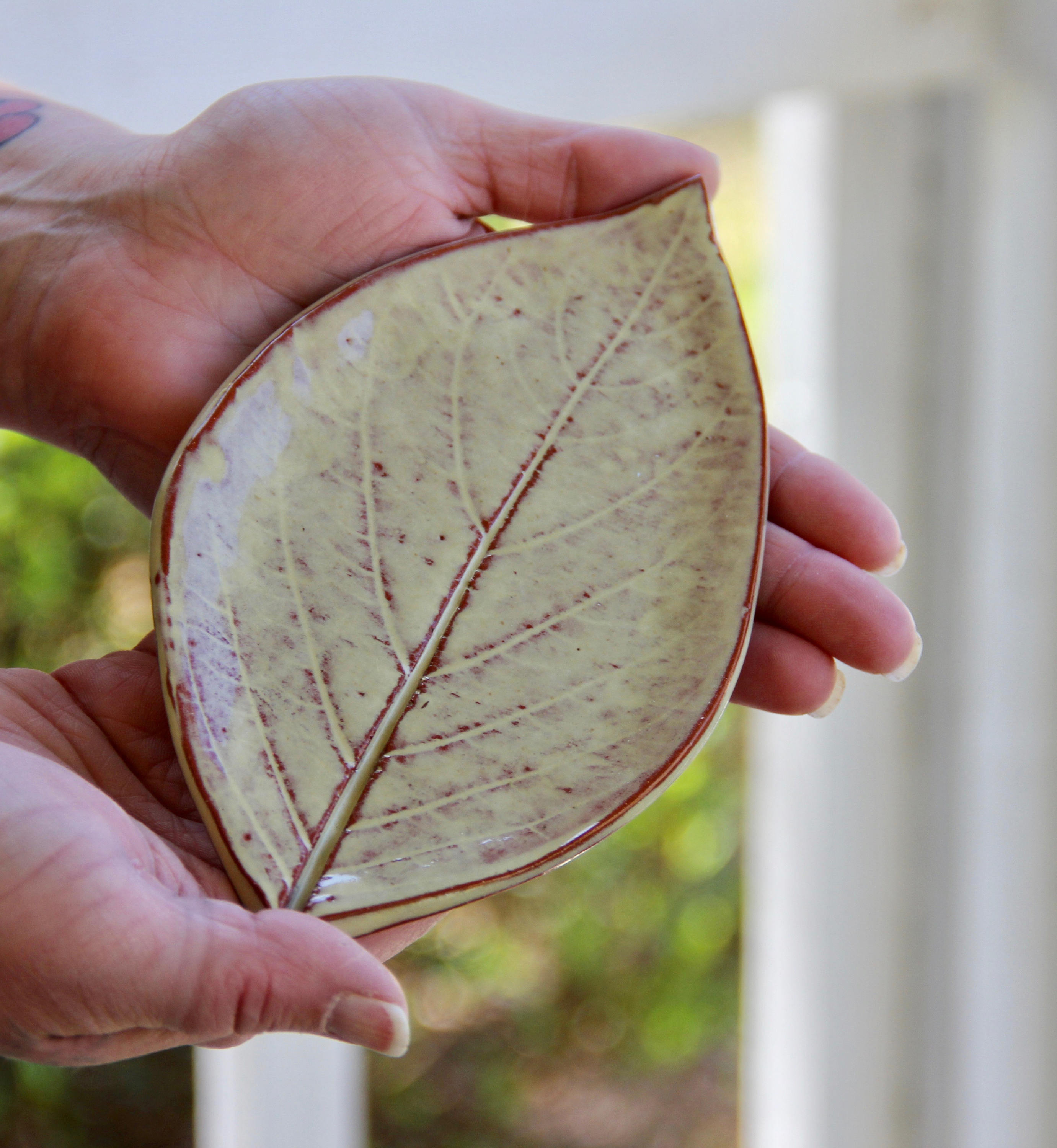 Leaf Ceramic Soap Dish handmade pottery leaf imprint custom