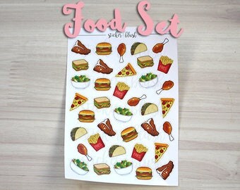 Food Planner Stickers fries burgers chicken tacos steak salad sandwhich stickers matte or glossy - for use with Erin Condren - #22