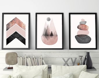 Set of 3 Prints, Printable Art, Scandinavian Modern, Scandinavian Print, Scandinavian, Minimalist Poster, Minimalist Print, Blush, Rose Gold