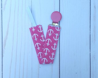 Pink anchors pacifier clip for girls- pacifier holder for girls, nautical baby, mam nuk soothie gumdrop, baby accessory, baby gift, B3G1