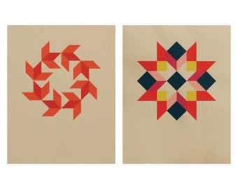 Geometric Screenprint Set / Morning Star and Wreath