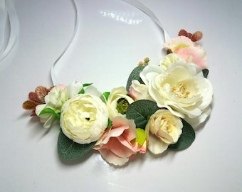 Flower necklace Floral necklace Handmade necklace Summer necklace Wedding necklace White flower necklace