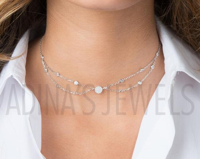 Silver CZ Necklace | Cubic Zirconia Choker | Choker Necklace | Silver Choker | Silver Necklace | Minimalist Necklace | Rhinestone Choker