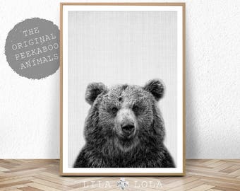 Bear Print, Woodlands Nursery Animal, Printable Poster, Digital Download, Nursery Decor Wall Art, Black and White, Kids and Babies Room