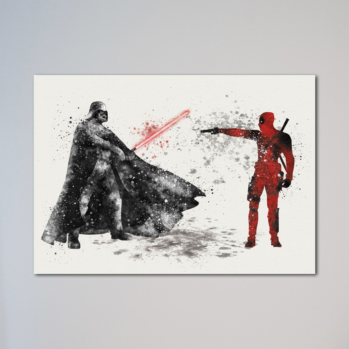 Deadpool vs Darth Vader Poster Watercolor Star Wars Print