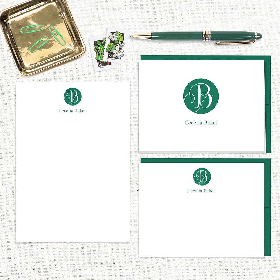 complete personalized stationery set - REGAL MONOGRAM - note cards - notepad - monogrammed stationary - custom letter writing set