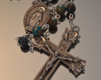 Blue Jasper Rosary, Miraculous Medal, Rosaries, Rosary, Handmade