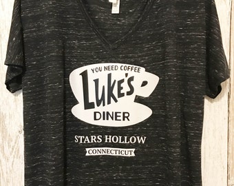 Luke's Diner - Gilmore Girls shirt - Stars Hollow - Luke's Diner Shirt - Slouchy V Neck - Gilmore Girls