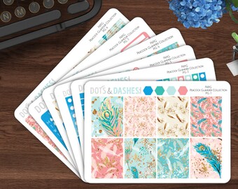 Peacock Glamour Weekly Kit, Peacock stickers kit, vertical layout sticker kit, weekly planner kit, peacock planner kit-FKPG