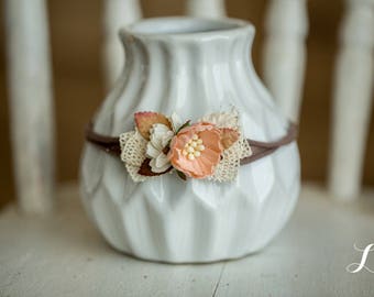 Pink and Peach Newborn Headband, Newborn Photography Prop, Flower Headband, Baby Headband