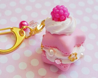 Raspberry Macaron Polymer Clay Bag Charm