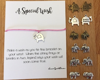 A Special Wish ELEPHANT Bracelet - choose your charm and cord colors