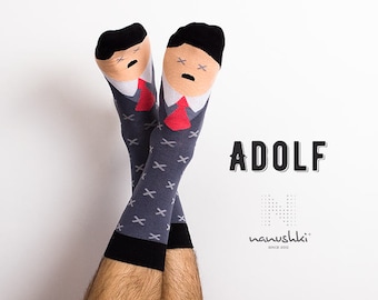 Adolf | funny character | face socks | mismatched | funny socks | crazy socks | happy friends socks | fun | women socks | men socks