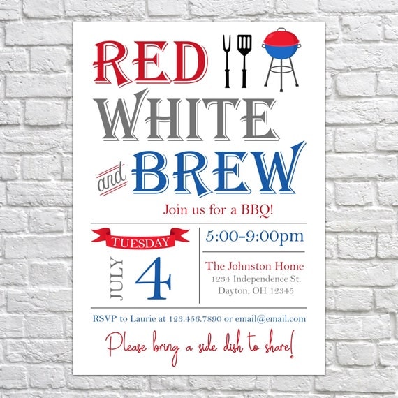 Red White and Brew Invitation 4th of July