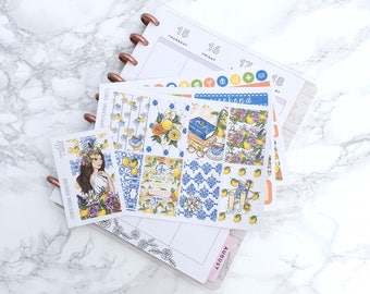 MATTE Classic HP Citrus Floral Planner Sticker Kit (3 Sheets) & FREE Bonus Box Girl Sticker - For Classic Happy Planners