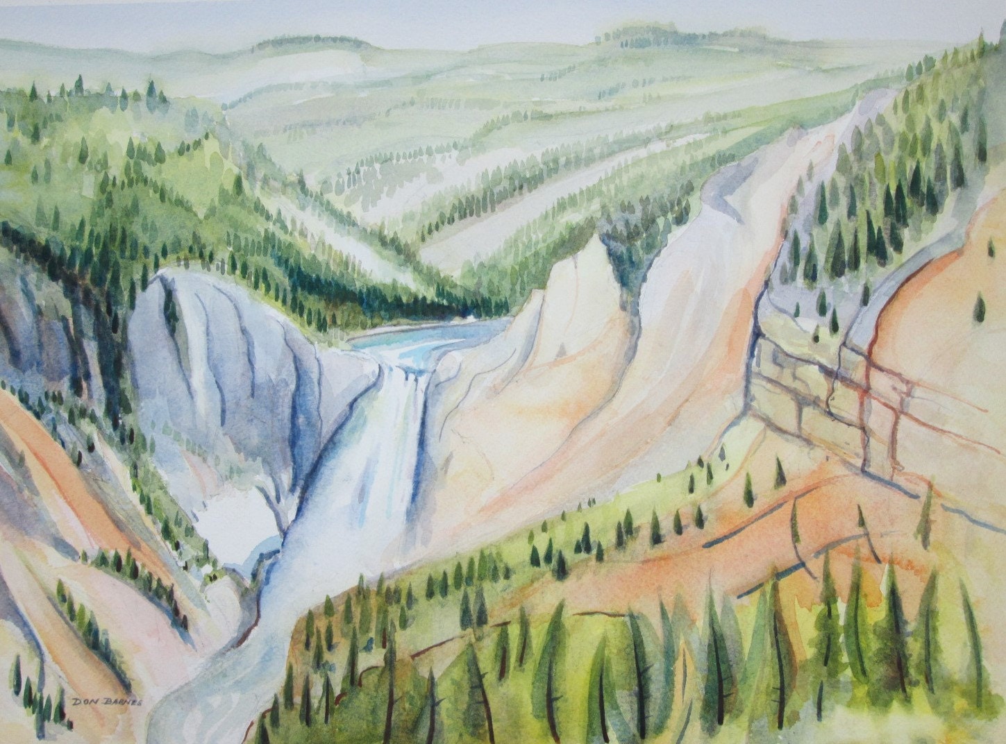 Original Watercolor Sketch Upper Falls Yellowstone River