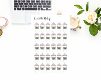 Coffee Stickers, Planner Stickers, Starbucks Cup, Deco Stickers, Functional Stickers, BUJO, Bullet Journal, Travelers Notebook,