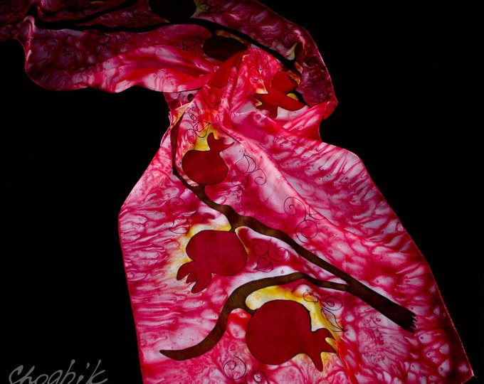 Armenian Hand Painted Cheap Scarves Red Scarf Pomegranate Scarf
