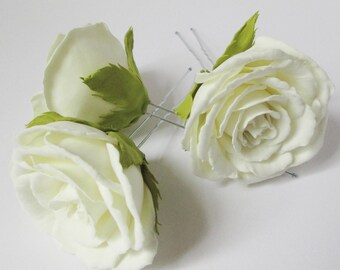 White Garden Rose Hair bridal hair pin white rose wedding rose hair pin flower White Garden Rose Hair bridal hair pin white rose wedding rose hair pin flower