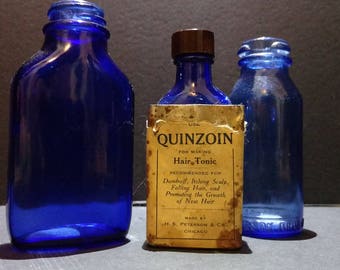 SALE Antique Cobalt Blue Bottles - Set of 3