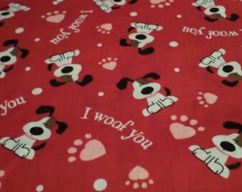 Cute Puppy Valentines Fabric, I woof you, By the Half Yard, 100% Cotton