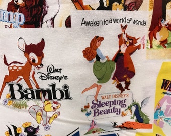Disney Posters Classics vintage style fabric, Disney fabric, Snow White, Peter Pan, Lady and the Tramp fabric, cartoon fabric