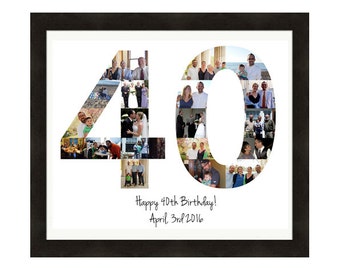 Personalized Birthday Gift, Number Photo Collage, Picture Collage, Custom Made from your Photographs Using Any Number! 40th Birthday