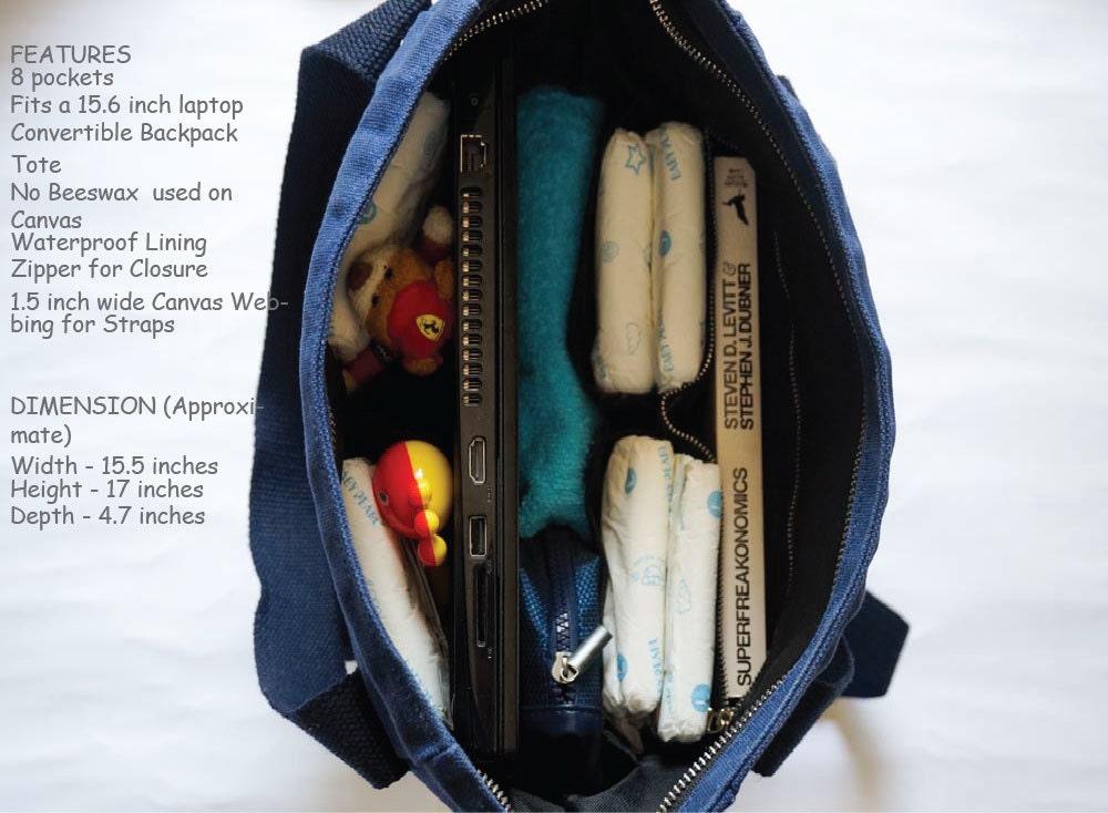 Convertible Waxed Canvas Backpack 8 Pockets Canvas Diaper