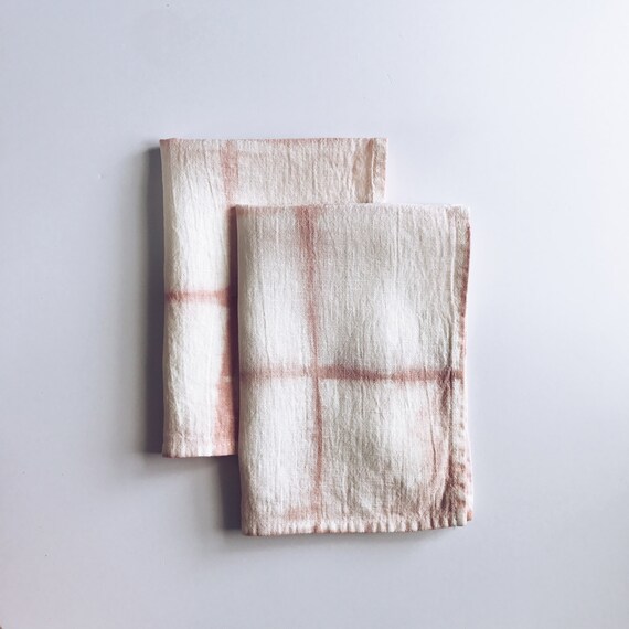 Items similar to Blush Grid Linen Placemats Set of 2 on Etsy