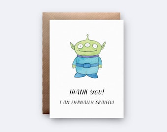 Eternally Grateful Thank You Card | Toy Story Alien Card | Disney Pixar | Thank You Card | Cute Card | Squeeze Toy Aliens | Little Green Men