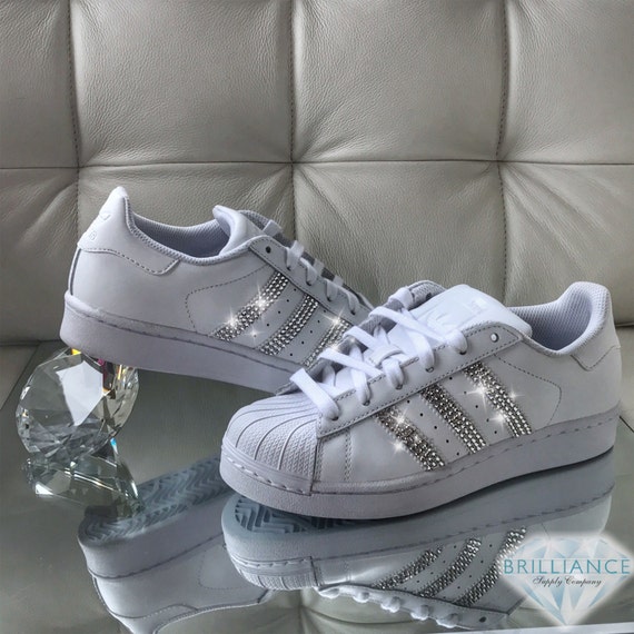 Adidas Superstar Womens Shoes White Stripes Customized with