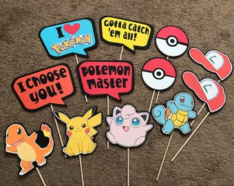 12-pack Pokemon Photo Booth Props | Pokemon Party Props | Photo Props