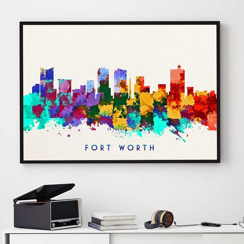 Fort Worth Skyline Art Fort Worth Print Fort Worth Painting