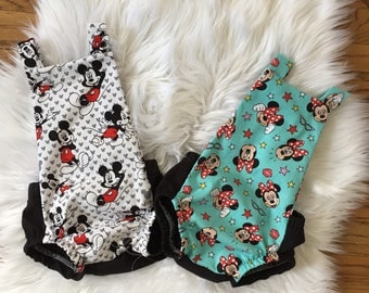 Minnie Mouse Or Mickey Mouse Romper - Minnie mouse Romper- Vintage Romper - MInnie Mouse Birthday outfit, Mickey Mouse Birthday outfit