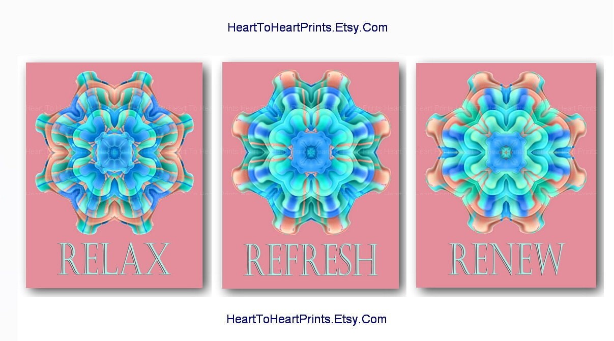 Coral Aqua Blue Bathroom Wall Decor Mandala Peach Teal