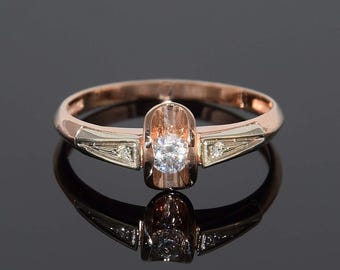 Diamond ring, Art deco ring, Diamond ring gold, Promise ring, Rose gold ring, 14k diamond ring, White diamond ring, Promise ring for her
