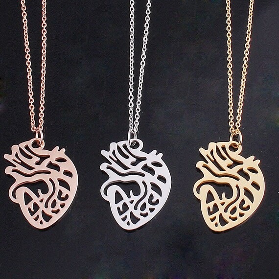 Stainless Steel Heart Organ 18 inch Necklace in Silver Gold