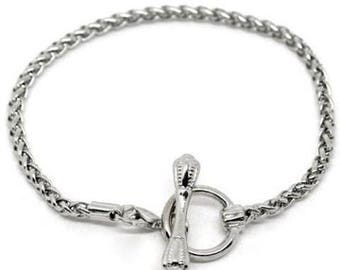 European Bracelet, Charm Bracelet, Bracelet Blank, Toggle Bracelet, Basic Bracelet, Silver Bracelet Blank, 20cm Bracelet, Silver 20cm,