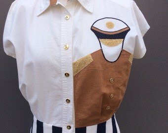 Amazing nautical bleu blanc rouge eighties vintage dress | size 10/12