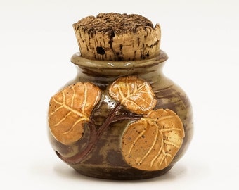 Aspen Leaf Stash Jar | Stash Jar | Herb Jar | Cork Jar | Pottery | Ceramic | Stoneware | Pottery Cork Jar | Ceramic Cork Jar