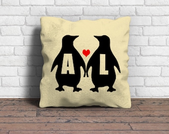 Couple cushion, Penguin cushion, Couple gift, Engagement gift, Wedding gift, Personalised cushion, , Personalised pillow, Valentines gift