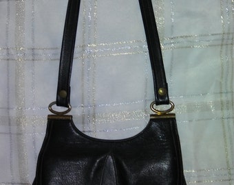 Vintage Black Leather Shoulder Bag 1970's-1980's